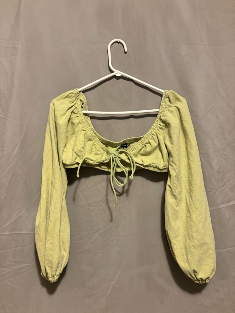 SHEIN Lime Green Cropped Tie-Front Long Sleeve Top